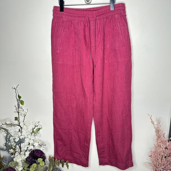 ATHLETA Retreat Linen Wide Leg Pant Coffeeberry Purple Sz 10 {3J10} - Picture 2 of 6